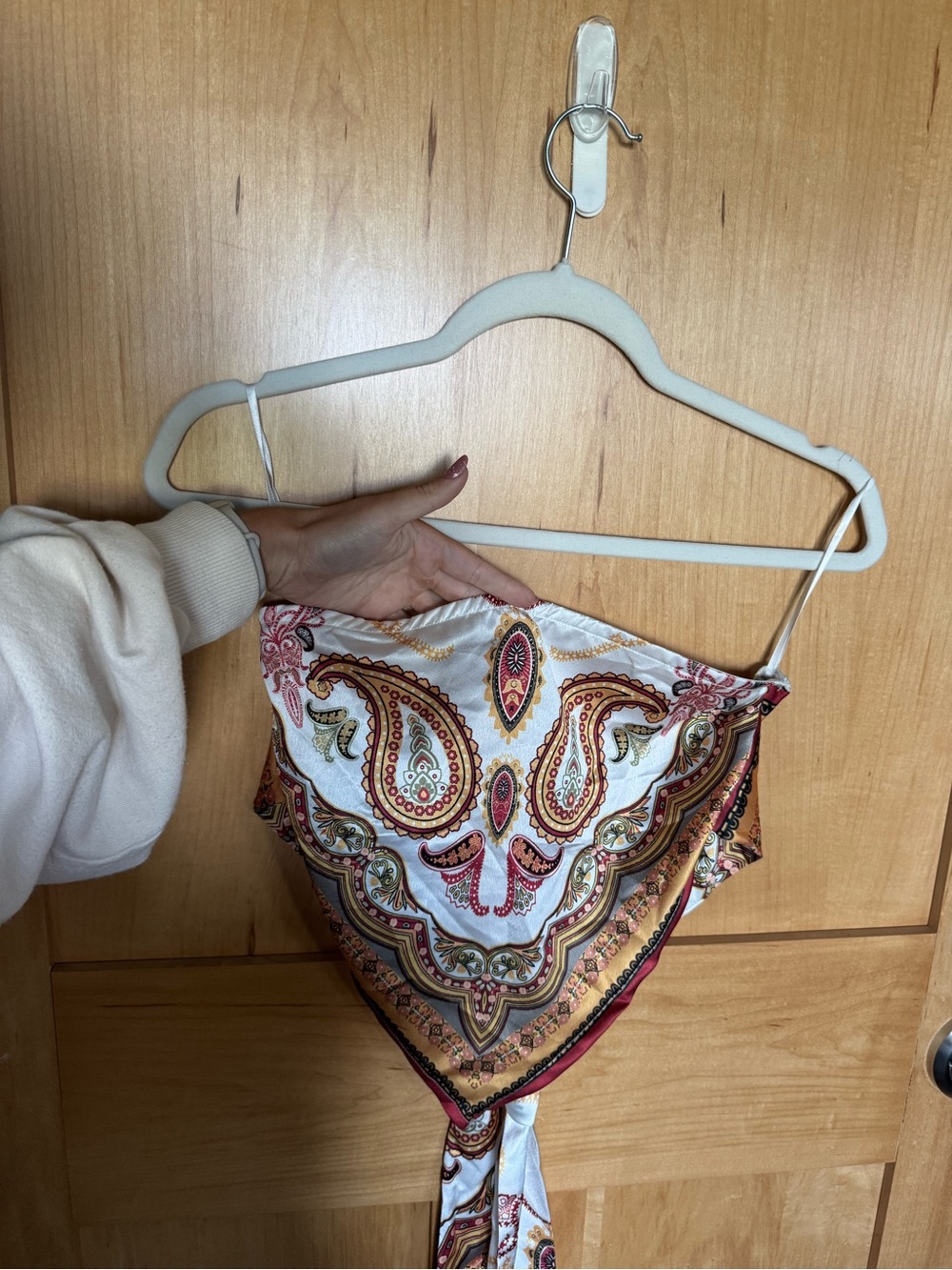 Amazon Paisley Silk Scarf Top - White, Gold & Burgundy